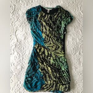 Diane Von Furstenberg green and blue Silk chiffon, animal print , mini dress